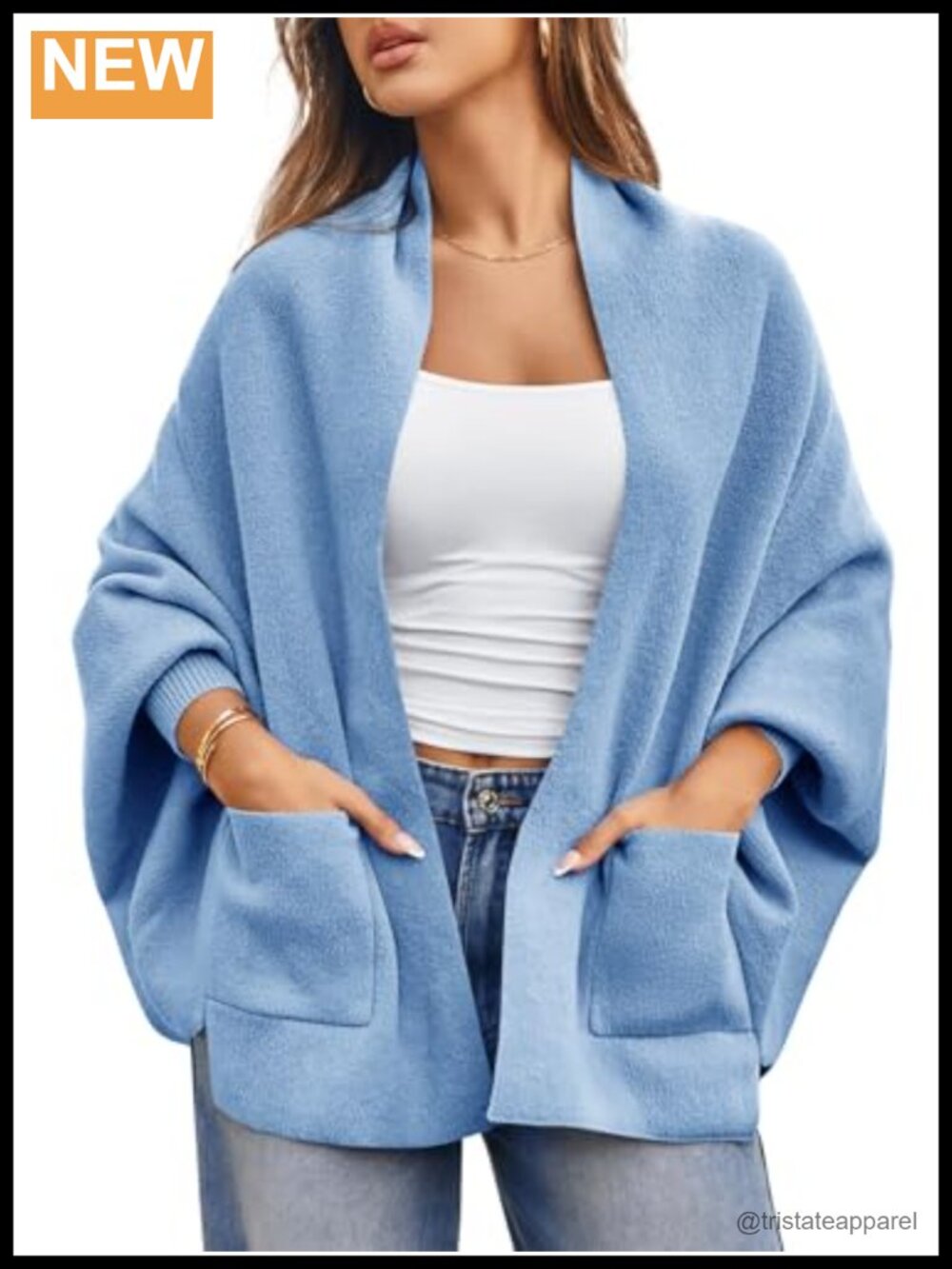 Women's Open Front Batwing Chunky Knit Cardigan Poncho Sweater Coat